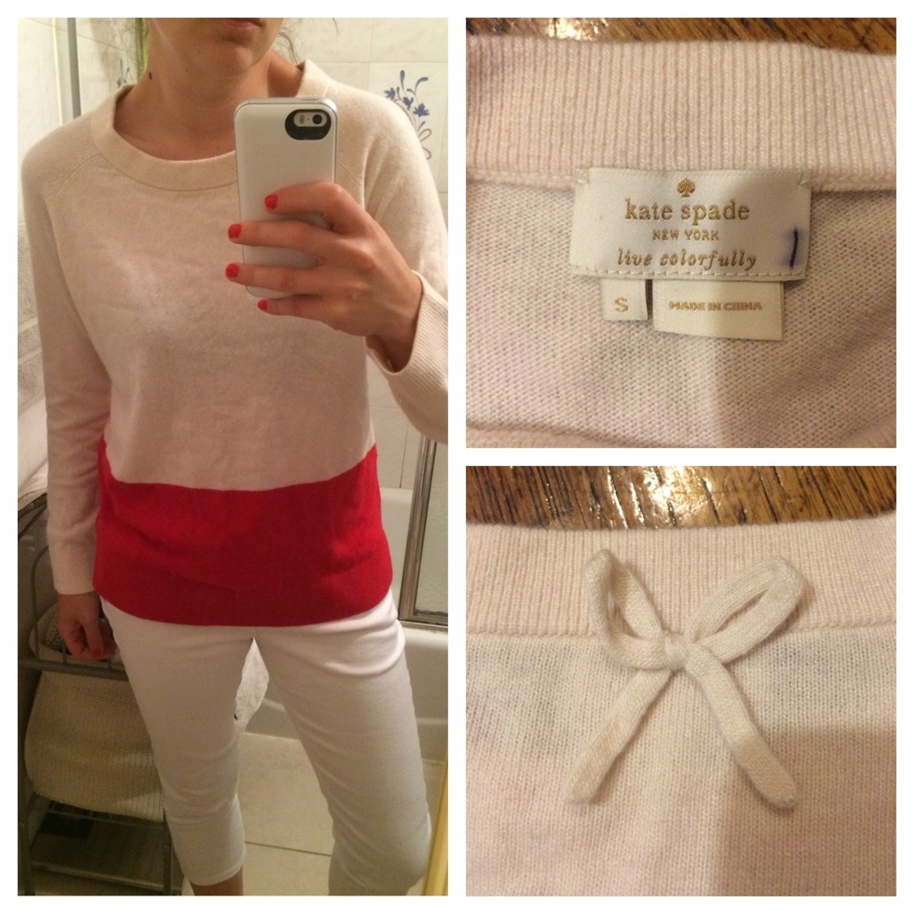 Kate Spade Colorblock Bow Back Merino Wool Sweater